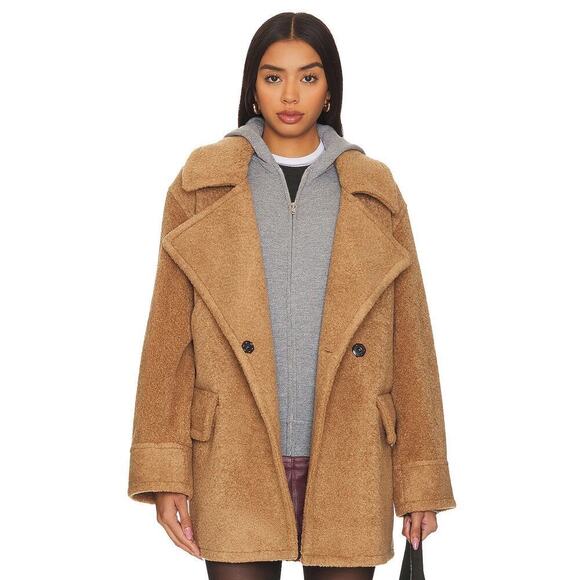 Smythe Camel Tan Faux Shearling Teddy Car Coat Jacket size Extra Small - Picture 10 of 10